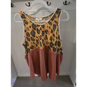 Umgee Animal Print Thermal Sleeveless Top Size M Women's